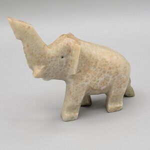 Hand Carved Marble Granite Stone Lucky Elephant Trunk Up Figurine 4"x4"